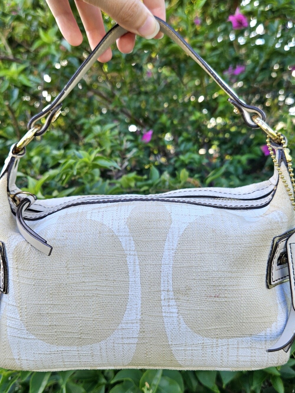 Coach Signature Linen Hobo Shoulder Bag A06K-469 Cream White 2006 Vintage Y2K
